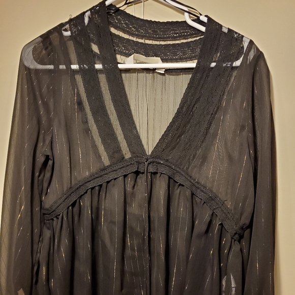 Zara sheer black blouse with gold threading - Picture 2 of 6